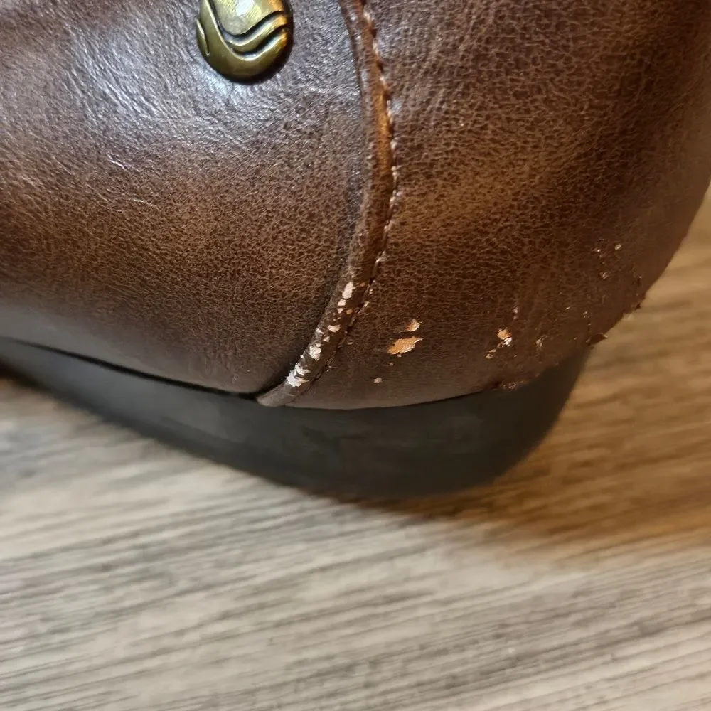Women's Life Stride Faux Leather Brown Wedge Pump Slip On Shoe Size 11 Wide